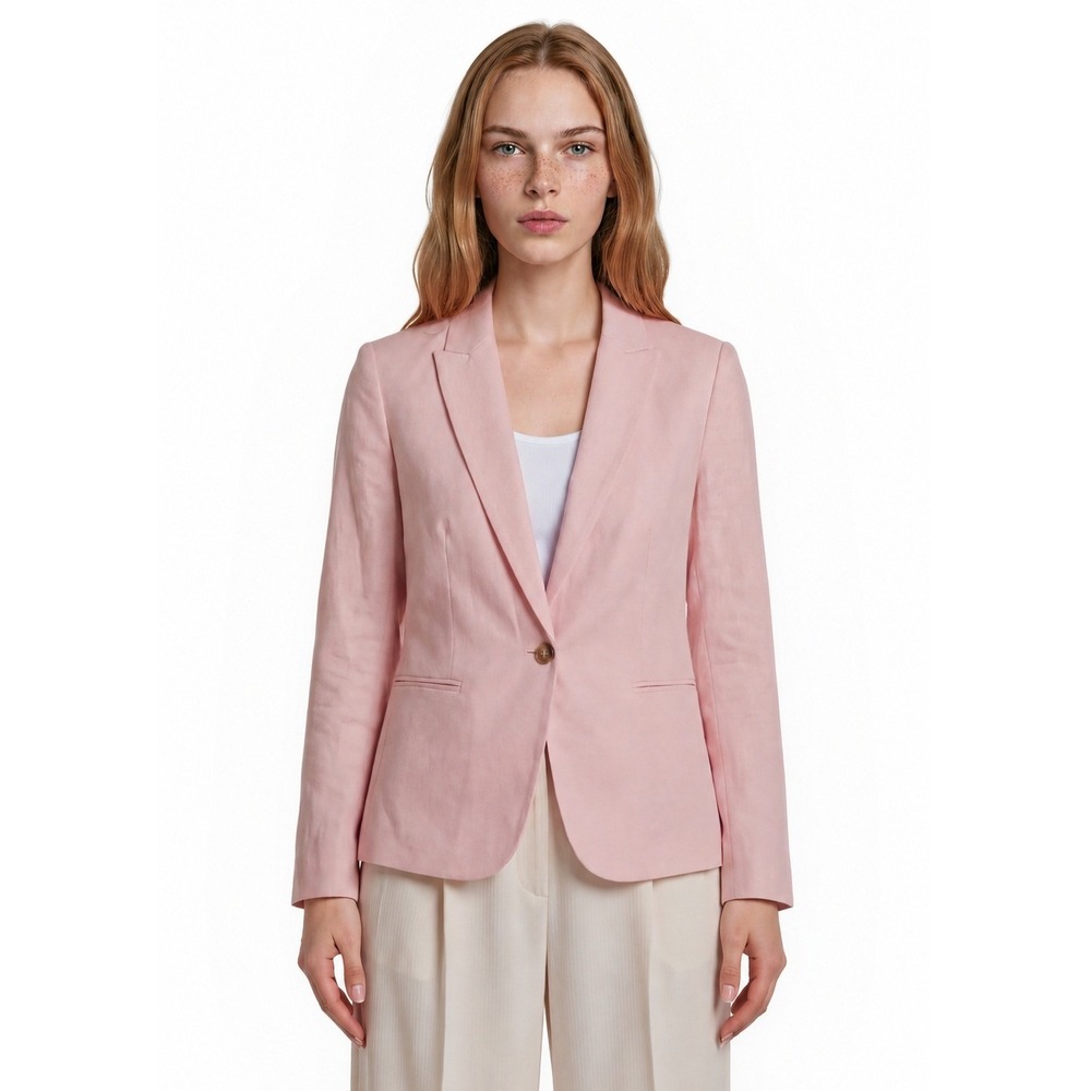 J.Crew Pink Blazer Women's Size 4 Linen Cotton Single Button Notch Lapel Jacket